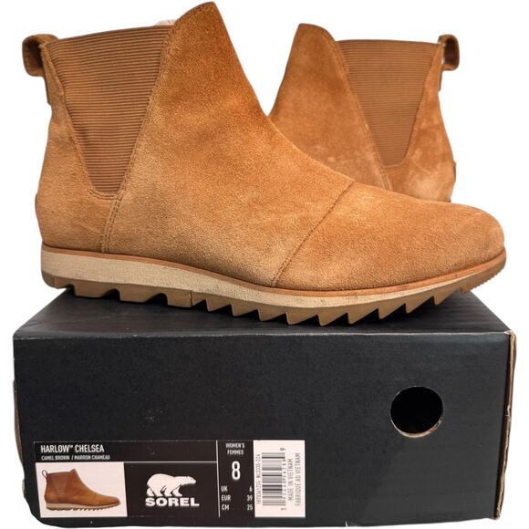 Sorel Harlow Chelsea Boots Camel Brown Suede Waterproof fall winter Women’s 8 - Picture 1 of 16